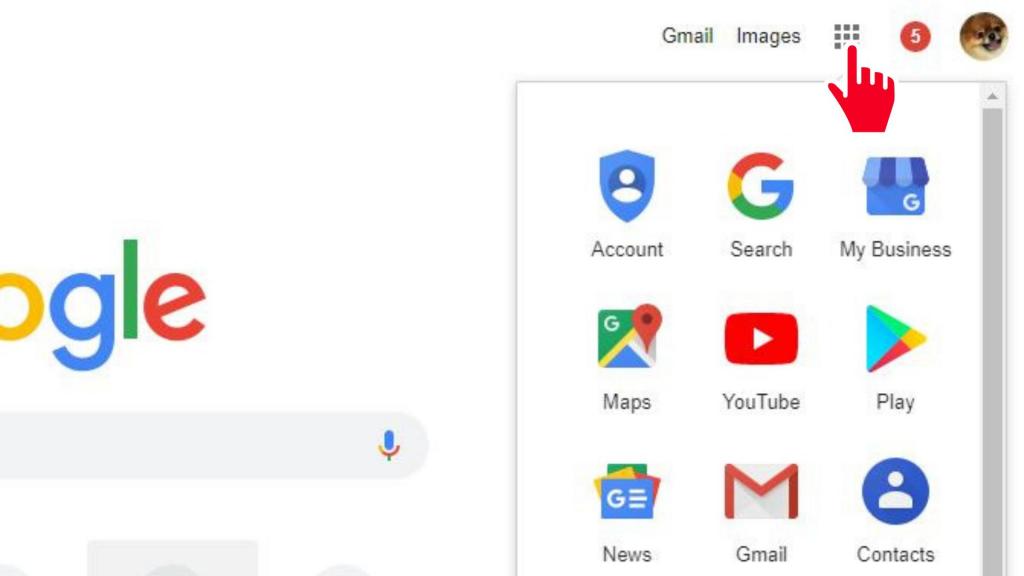 Панель Google с иконкой выпадающего меню