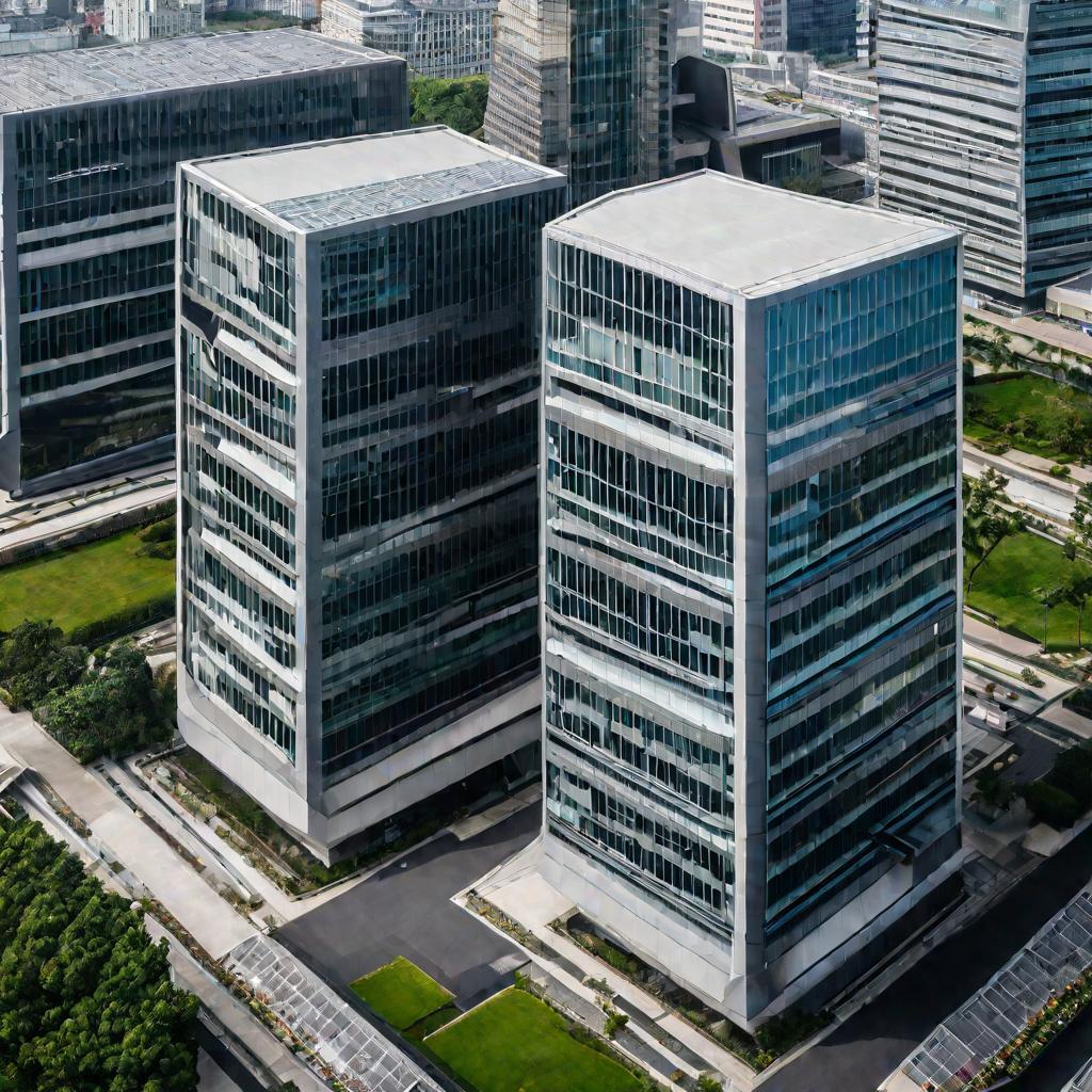Три офисных здания с одинаковой архитектурой символизируют возможное совпадение КПП у компаний с похожими условиями регистрации по одному основанию