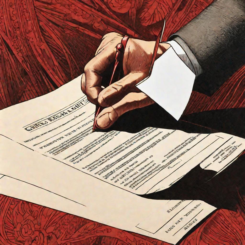 Рука кладет официальный судебный документ в большой коричневый конверт